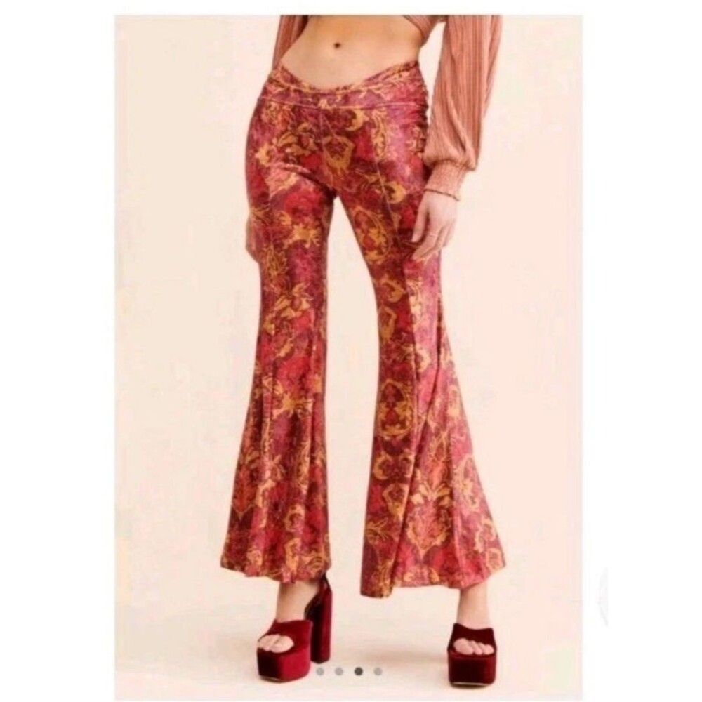 Free People Hold Me Closer Flame Combo Bell Bottom Flare Pants XS